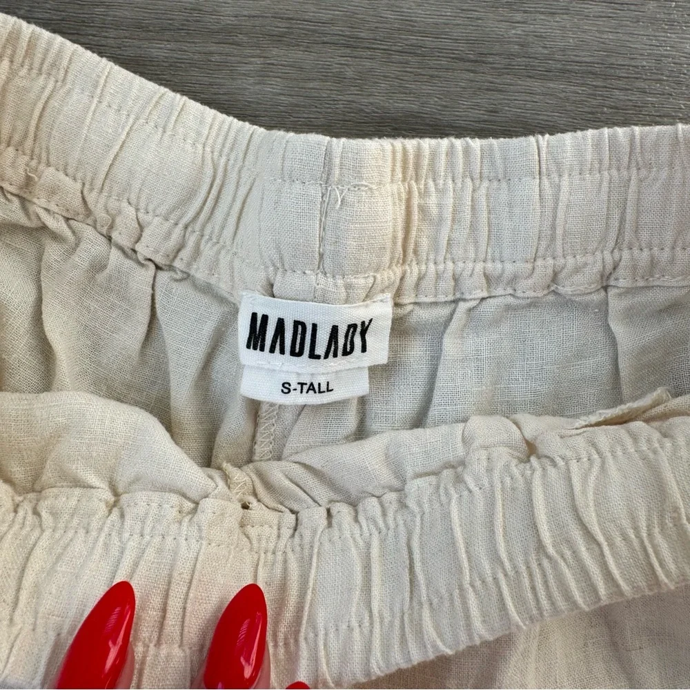 Cream high waist Linen Pants - Picture 3 of 4